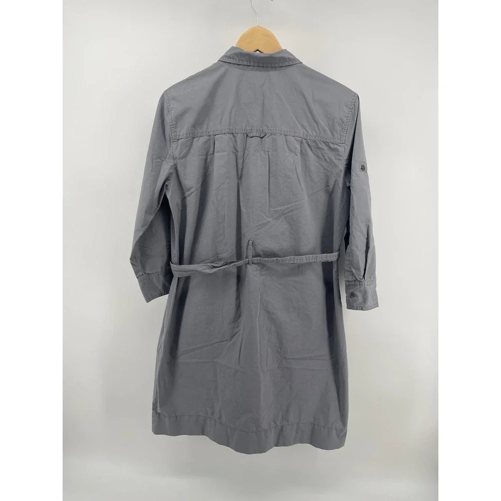J Crew Long‎ Sleeve Utility Shirt Dress Sz M Gray Pockets Belted Safari Classic